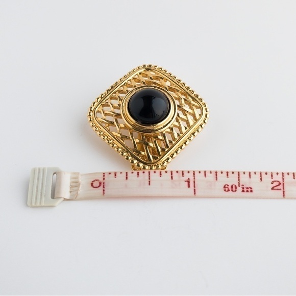 Vendome Earrings Gold Tone Large Diamond Mesh Design Black Glass Cabochon Center - Picture 10 of 10